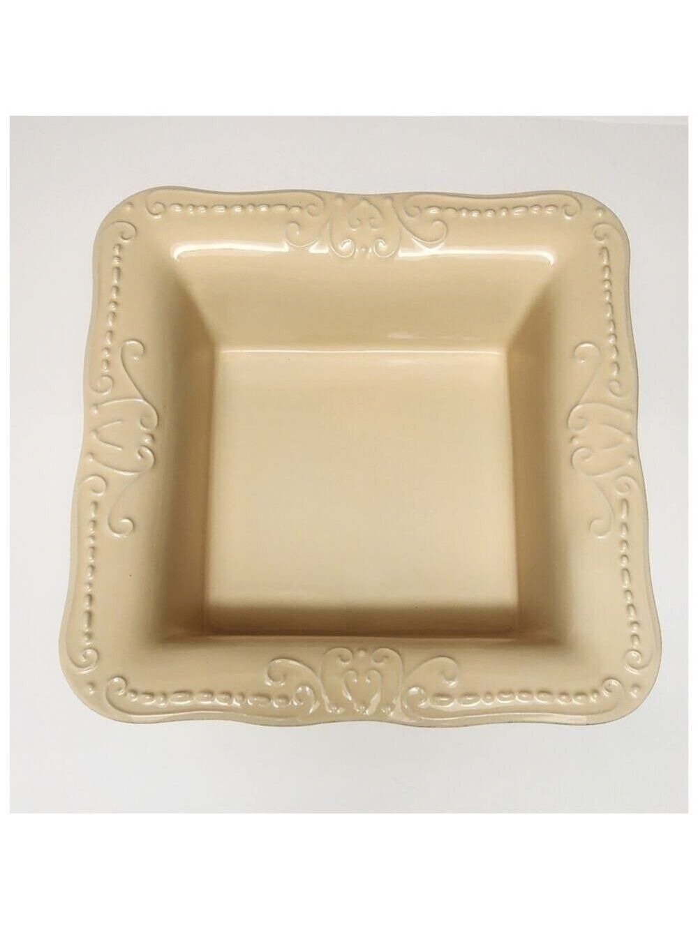Isabella. Vintage Large Rectangular Beige Stoneware 12" Baking Dish Pan